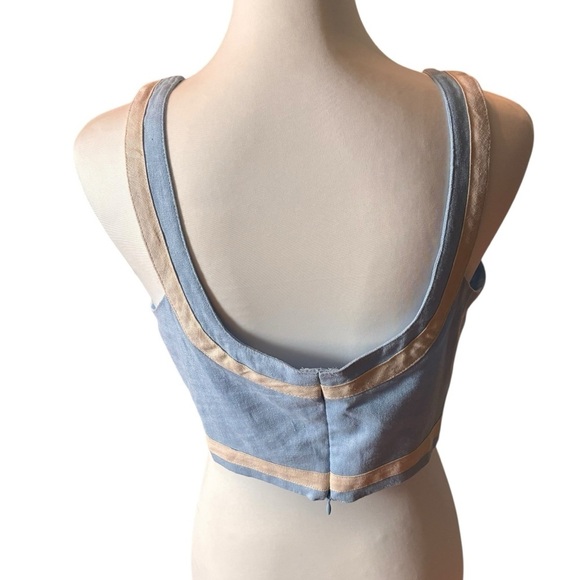 AVEC LES FILLES Linen Blend Colorblock Crop Top In Ice Blue SZ M new - Picture 9 of 10